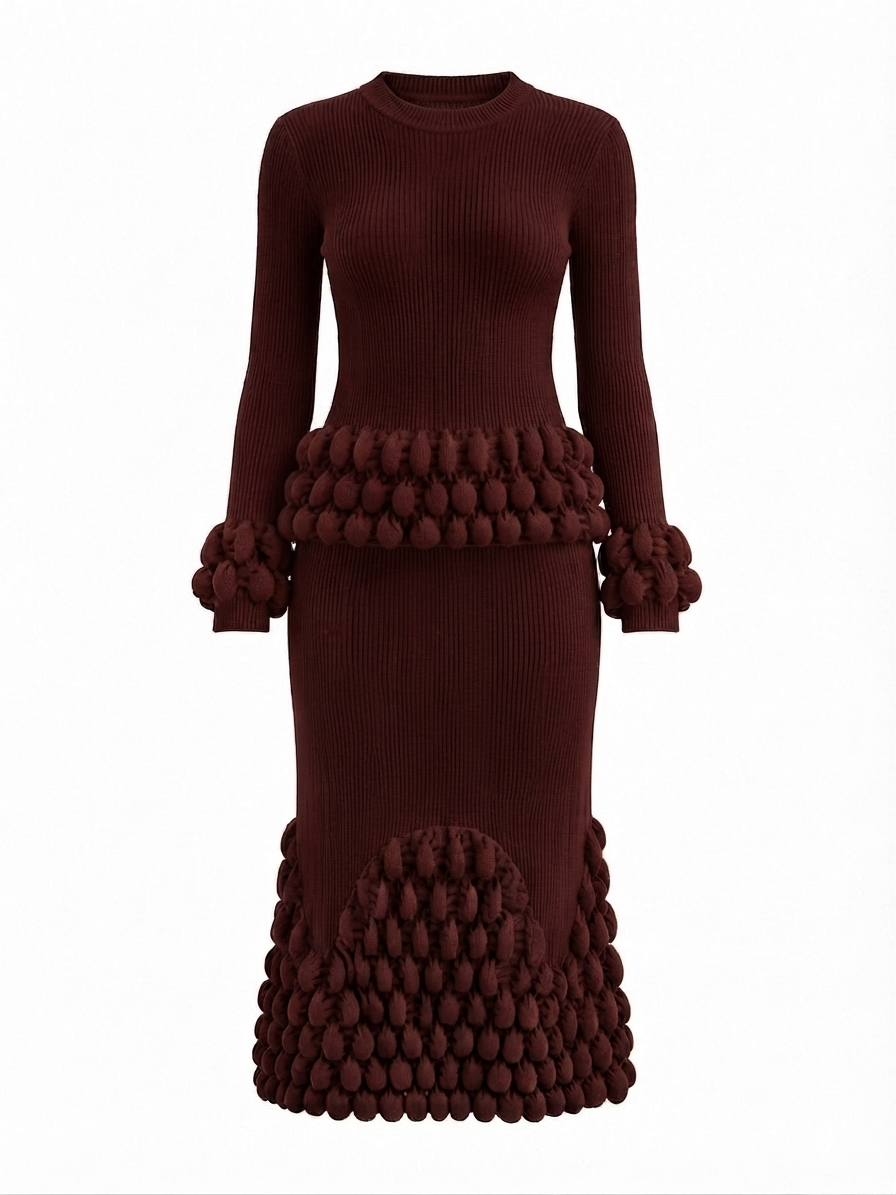 Elegant Pleated Ball Detail Two-Piece Set