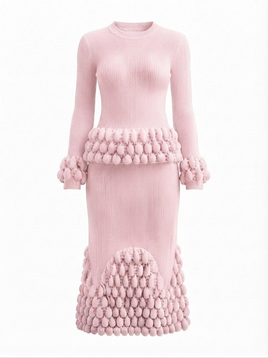 Elegant Pleated Ball Detail Two-Piece Set