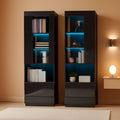 Two Piece 71 Inch Tall Bookcase Storage Cabinet With Glass Doors Set Of Two For Living Room And Office